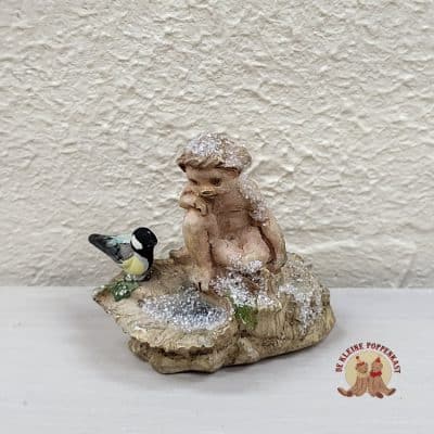 Miniatuur poppenhuis vogelbad met koolmees 1:12, handgemaakte decoratie