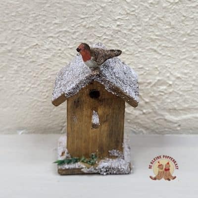 Miniatuur poppenhuis vogelhuis met roodborstje 1:12, handgemaakte decoratie