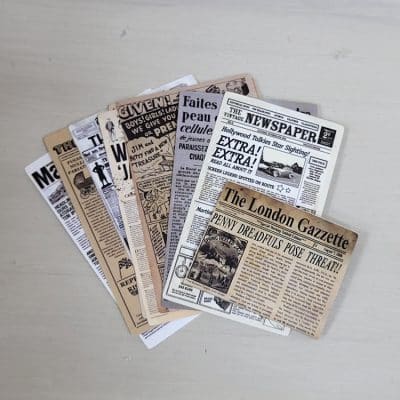 Set van 10 miniatuur kranten voor poppenhuis – 1:12