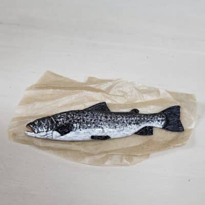 Handgemaakte en handbeschilderde miniatuur zalm op papier voor poppenhuis - 1:12